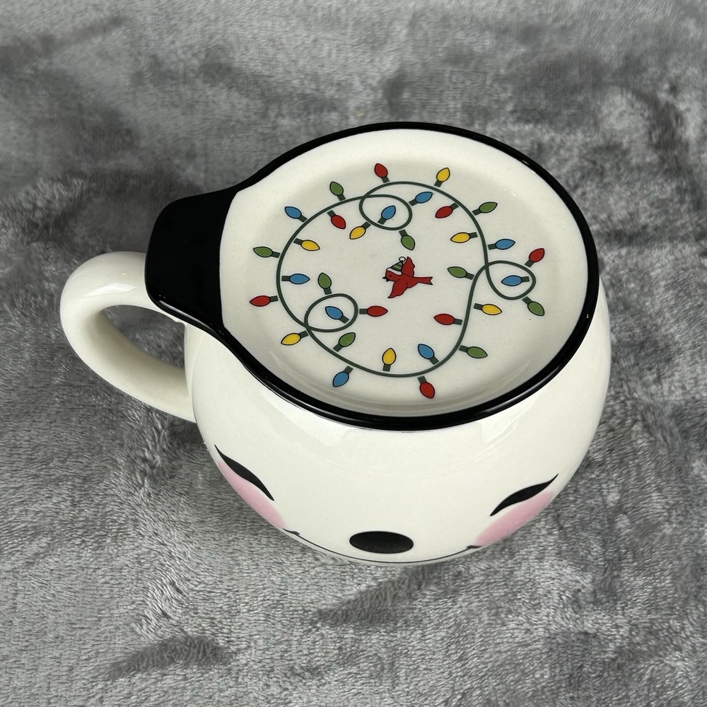 Temptations By Tara Kawaii Face Mug With Saucer Lid Holiday Themed Dove & Lights - Picture 4 of 13